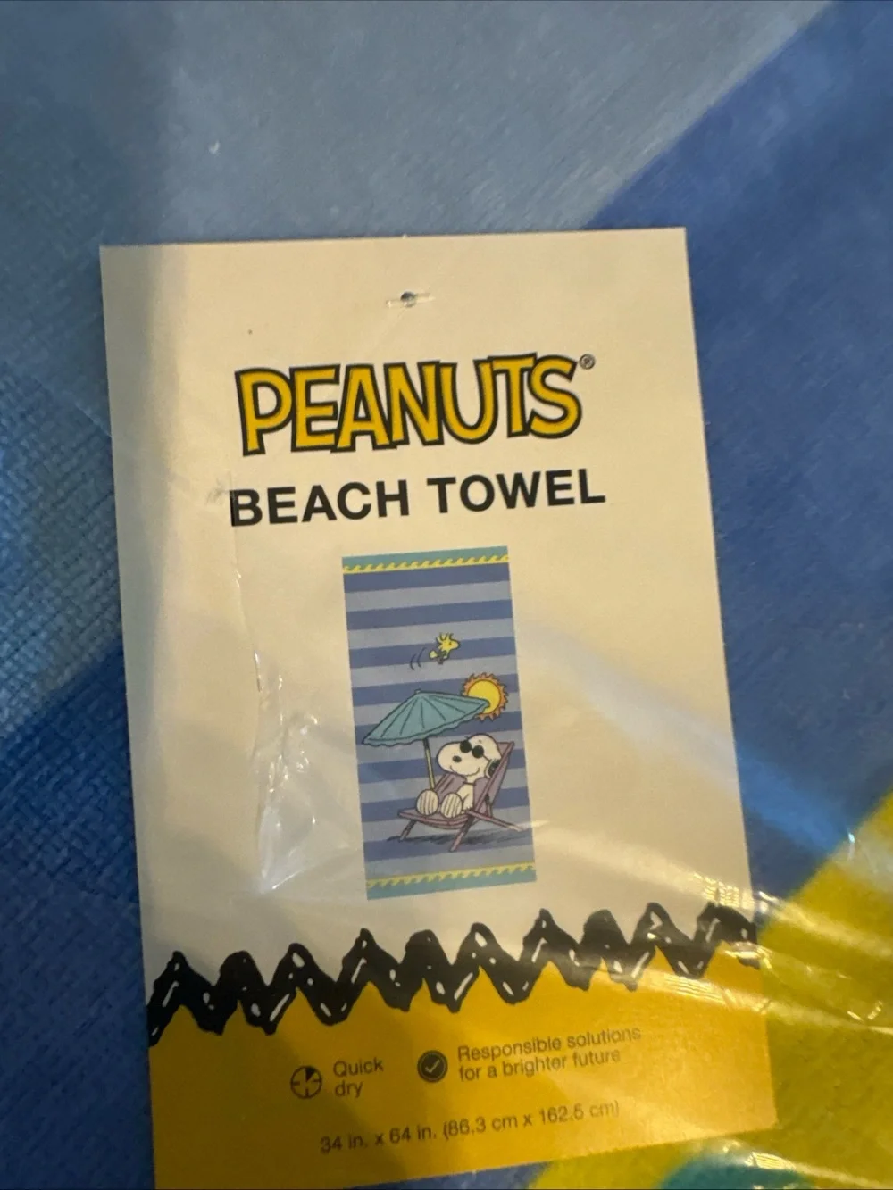 Peanuts Beach Towel - Blue & Yellow Wave Stripe